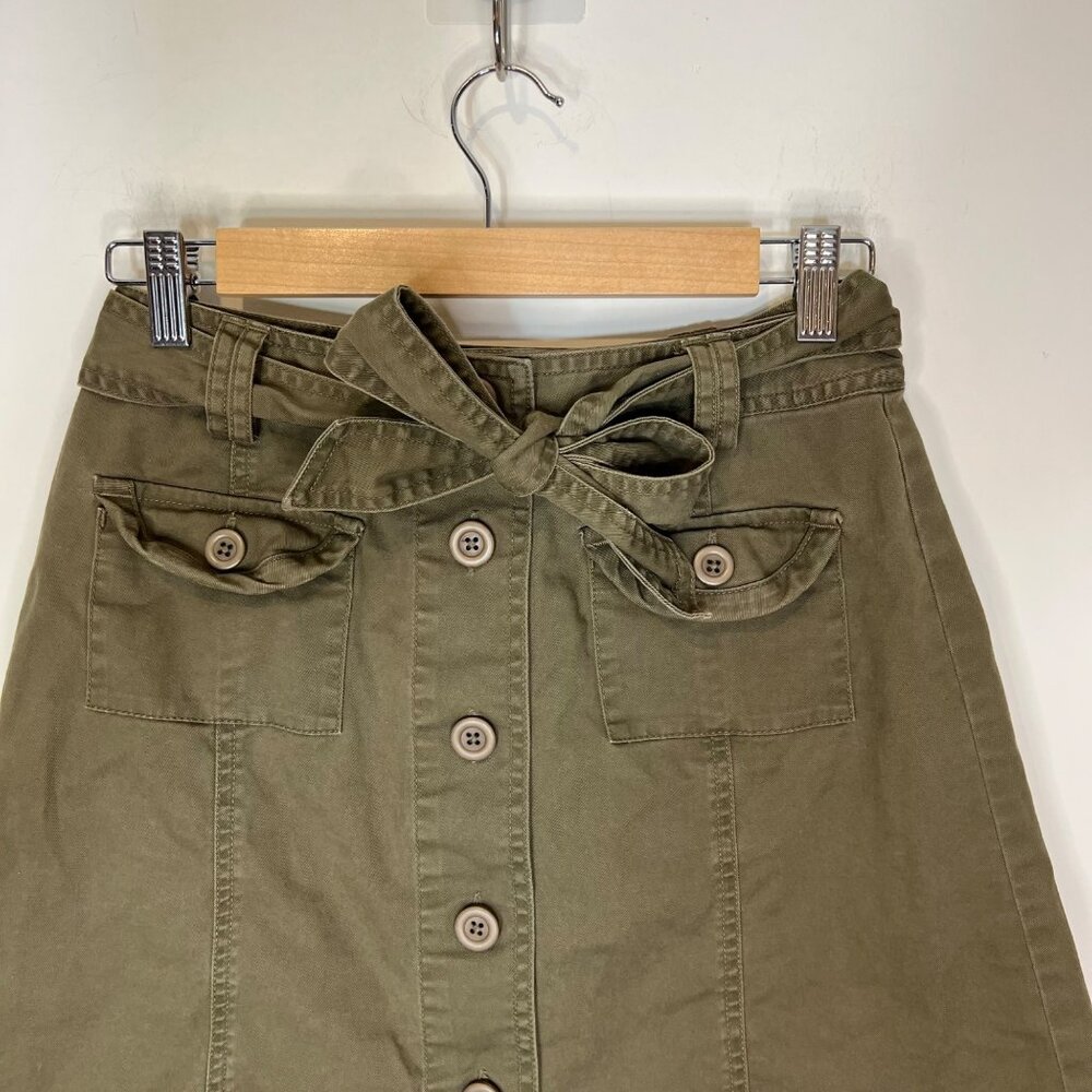 Talbots Stretch Skirt Green Button‎ Front Tie Waist Belt Size 2 - Picture 7 of 10